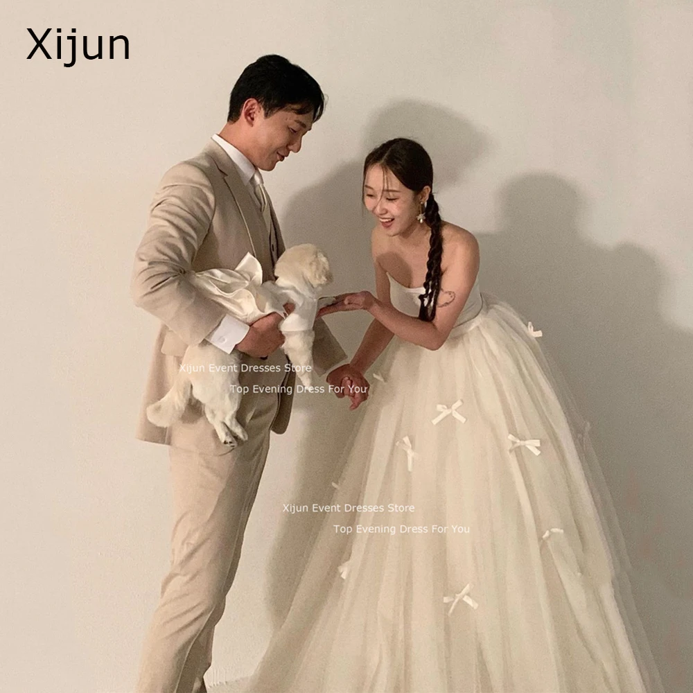 Xijun Fairy White Princess Wedding Dresses Sleeveless Bow Appliques Bridal Gowns Formal Photoshoot Bride Dresses For Korean 2024