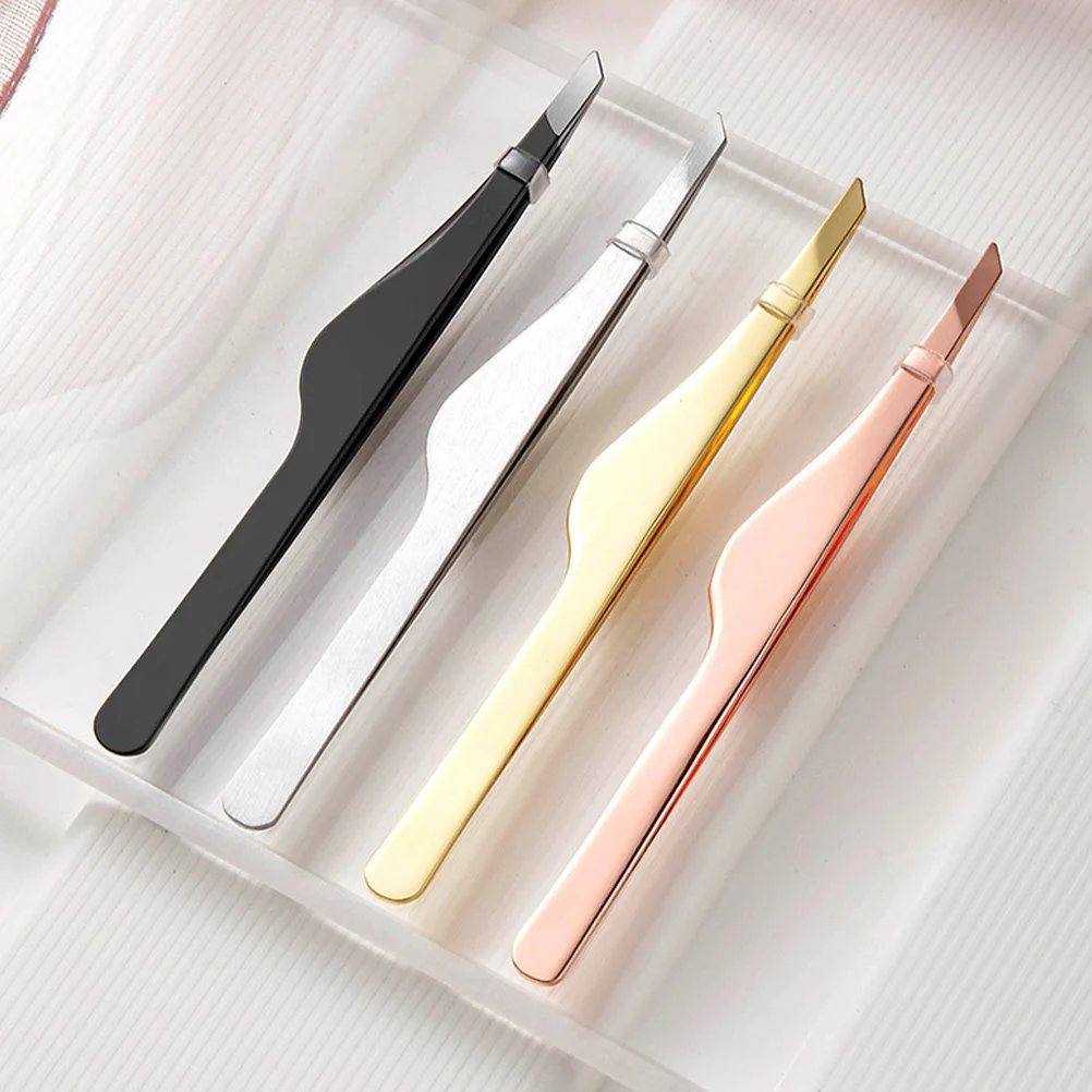 แหนบถอนขนคิ้วสแตนเลส 4 ชิ้น อุปกรณ์ต่อขนตา แหนบต่อขนตาสำหรับมืออาชีพ