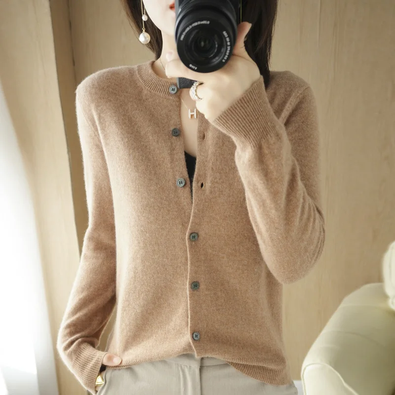 

Wool-blend New Round Neck Knit Cardigan Women's Loose Short Sweater Casual Jacket Top