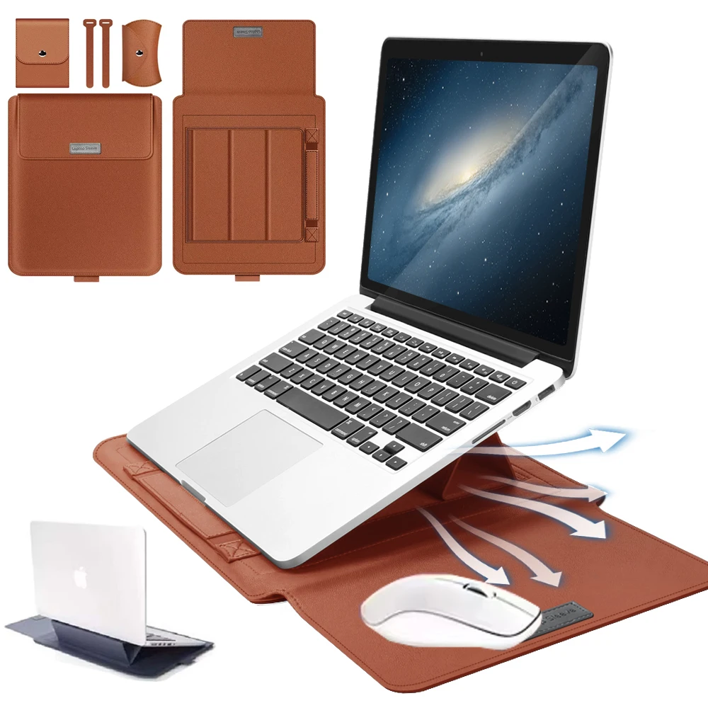 

for Dere R16 Pro R14 V14S Laptop Bag Flip Sleeve Stand Bracket Cable Belt Charger Mouse Bag PU Leather Waterproof CarryCase