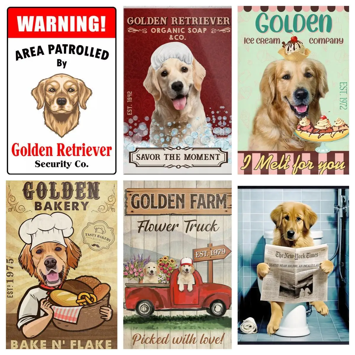 Iodine Area Patrol By Golden Retriever ActivCo, Iodine Dog Metal Sign, Home Restaurant Garage Room, Kitchen Wall Decor