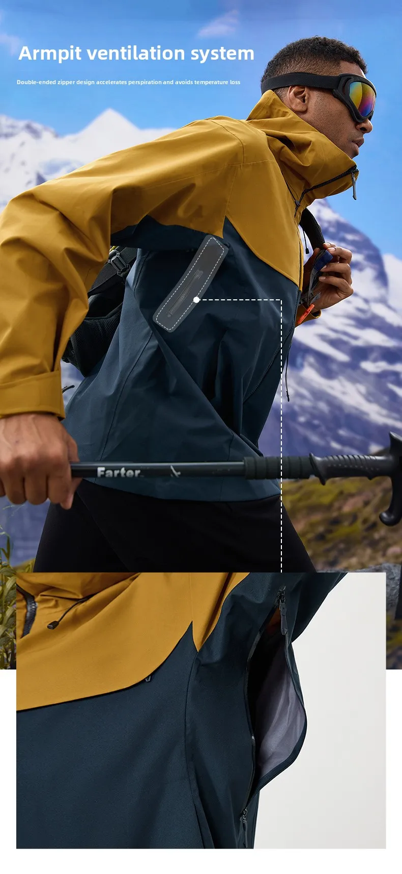 Herbst- und Winter-Hardshell-Windbreaker Winddichte Regenfeste Atmungsaktive Outdoor-Wander- und Bergsteiger-Skijacke mit Kapuze – Detail 4
