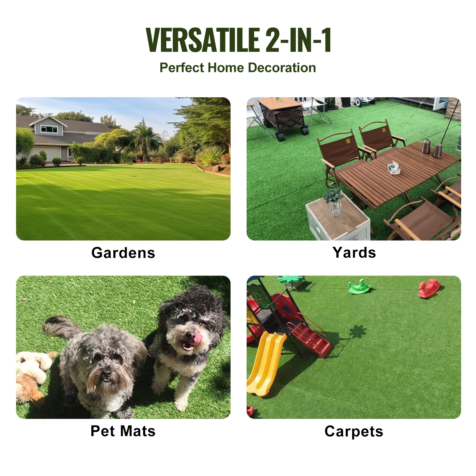 VEVOR Artificial Grass 3x5ft Green Fake Grass Door Mat Outdoor Lawn Decoration Easy to Clean Fit Multi-Purpose Home Entryway