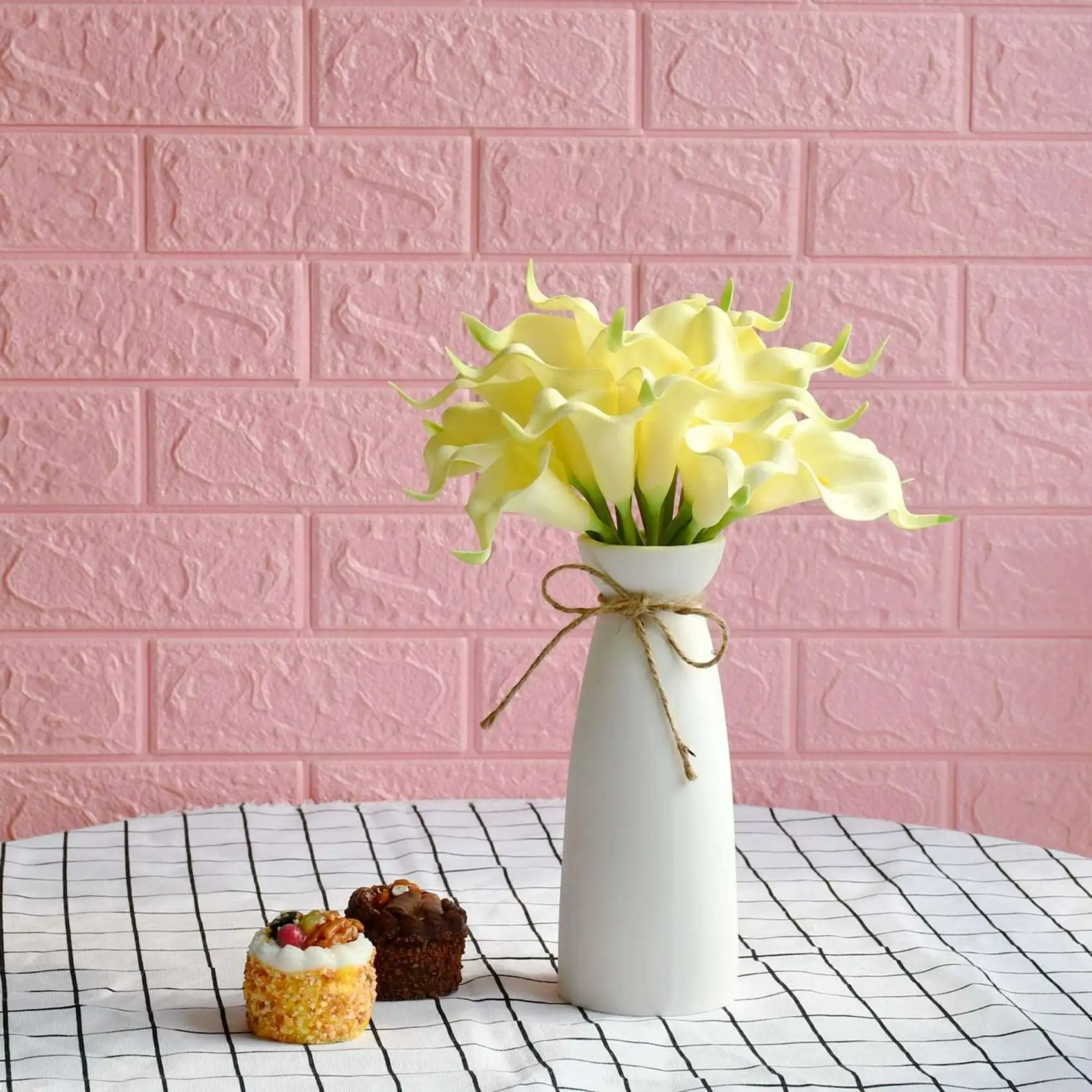 AFOURT-100 Stück künstliche weiße Calla-Lilienblumen aus weichem Latexmaterial für die Dekoration von Haus und Küche – Detail 3