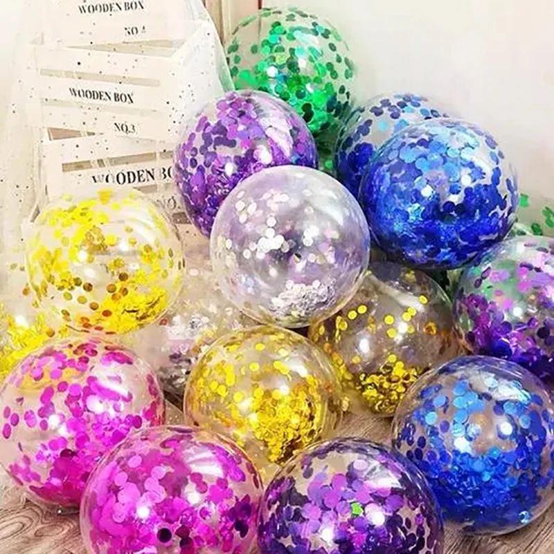 Globo de látex con confeti de 12 pulgadas, decoración de aniversario, boda, fiesta de cumpleaños, suministros de fiesta de Baby Shower, globo de helio
