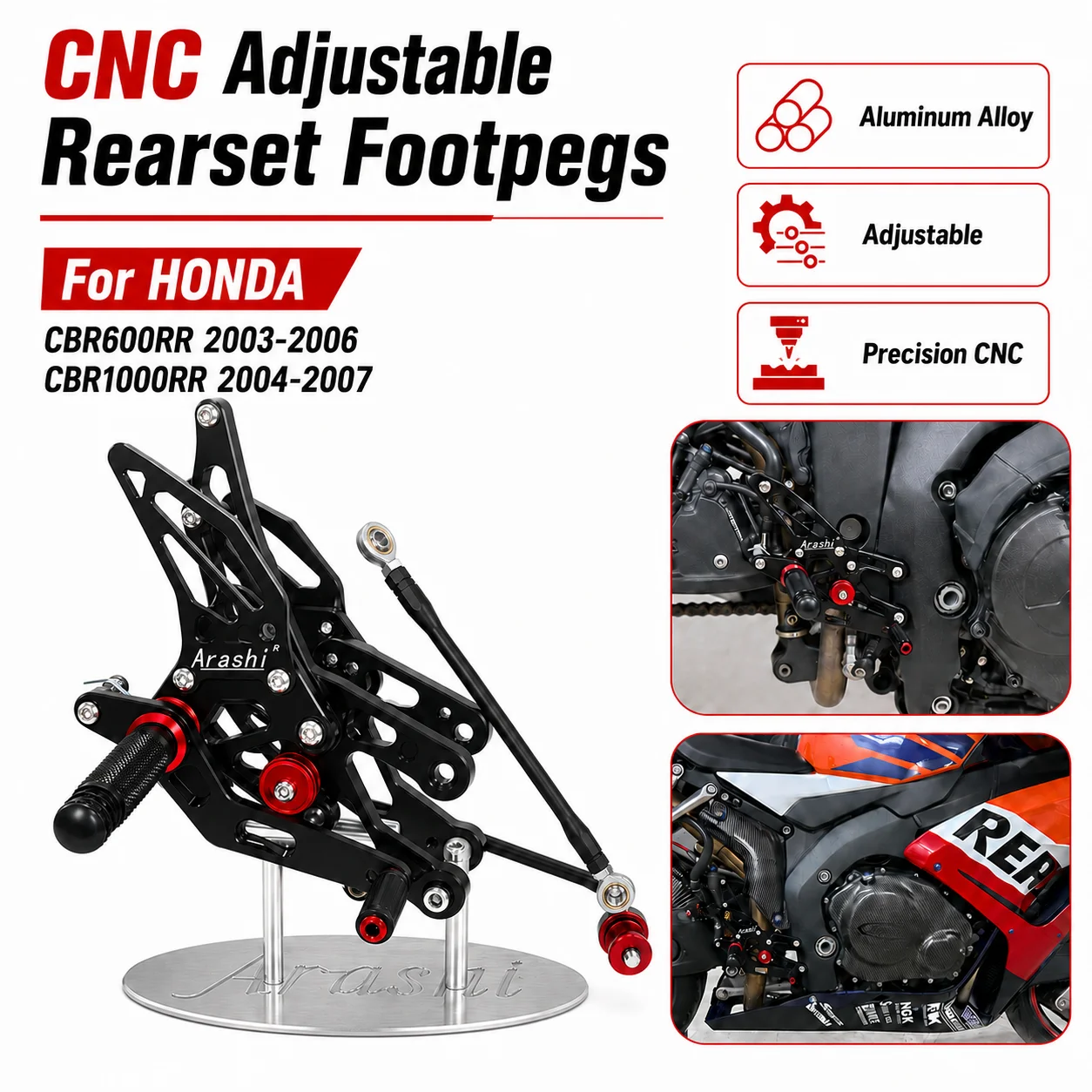 Motorcycle CNC Adjustable Rear Set Rearsets Footrest Foot Rest For HONDA CBR600RR 2003 2004 2005 2006 CBR1000RR 2004-2007