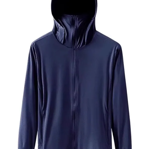 

Ice Silk Cool Feeling Thin Breathable Hooded Men's UV Protection Clothing Loose Casual Skin irt Lightweight Long Sve Zipper