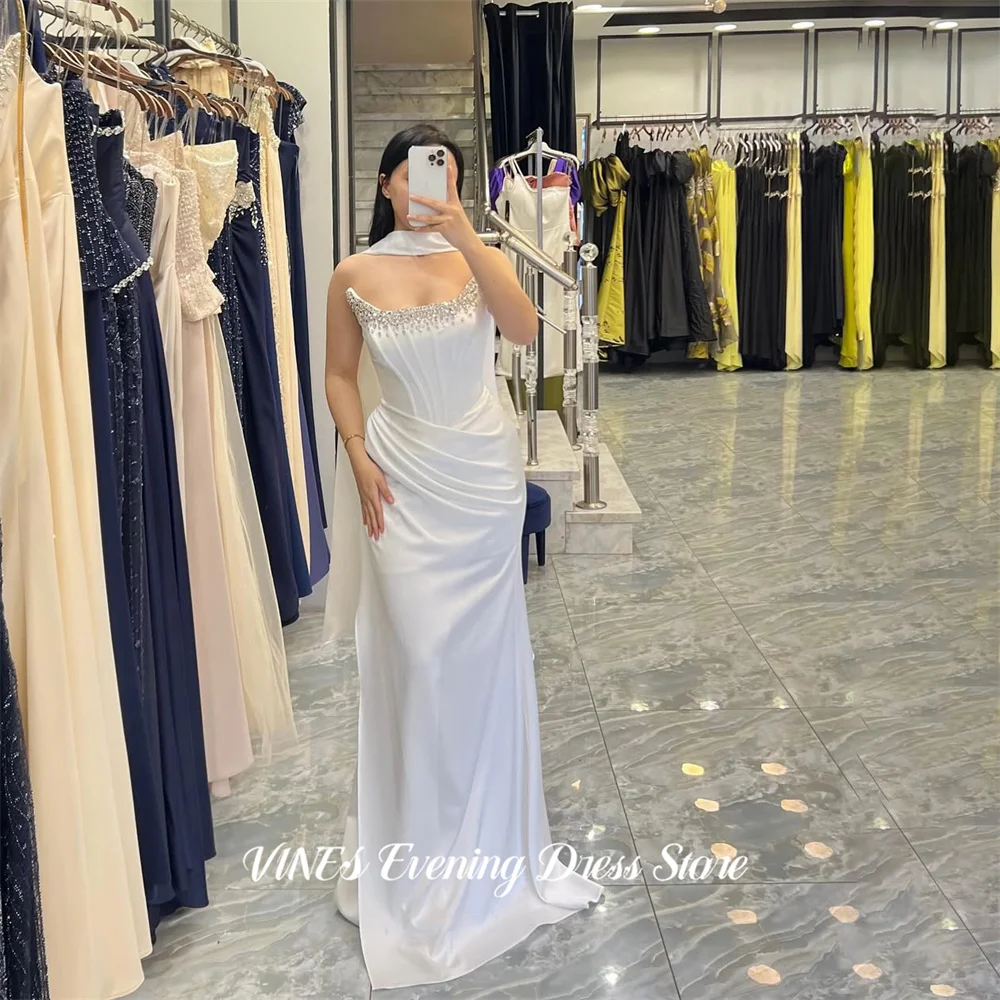 

VINES White Party Dress with Sparkling Rhinestone Evening Dress Sleeveless Party Gown Trumpet Prom Gown for Women Customized