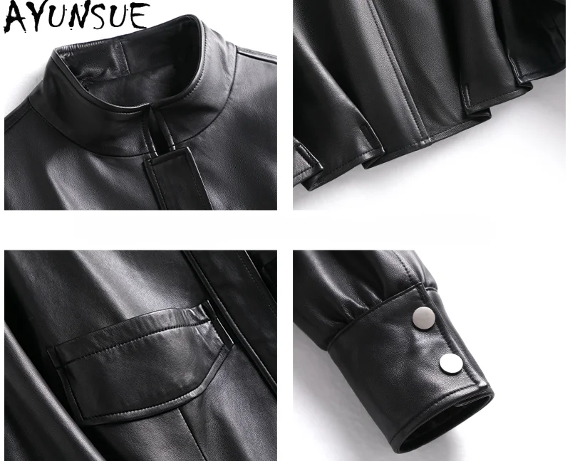 AYUNSUE New Genuine Sheepskin Mulheres Jaqueta De Couro 2023 Jaquetas de Couro Curto para As Mulheres Casaco De Couro Real Roupas Motociclista Jaqueta