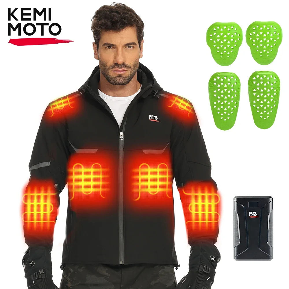 KEMIMOTO Motorcycle Riding Jacket Heated Jacket Men Waterproof EVA Protective Gear 20000mAh Safety Battery for Winter Outdoor