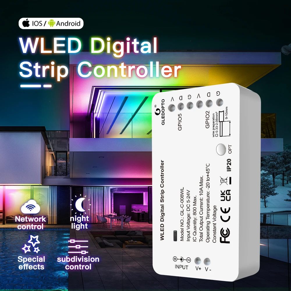 GLEDOPTO WLED LED Strip Controller Smart Light 100 Dynamic Lighting Mode DIY WiFi APP Control 800 IC WS2812b WS2811 SK6812 Strip