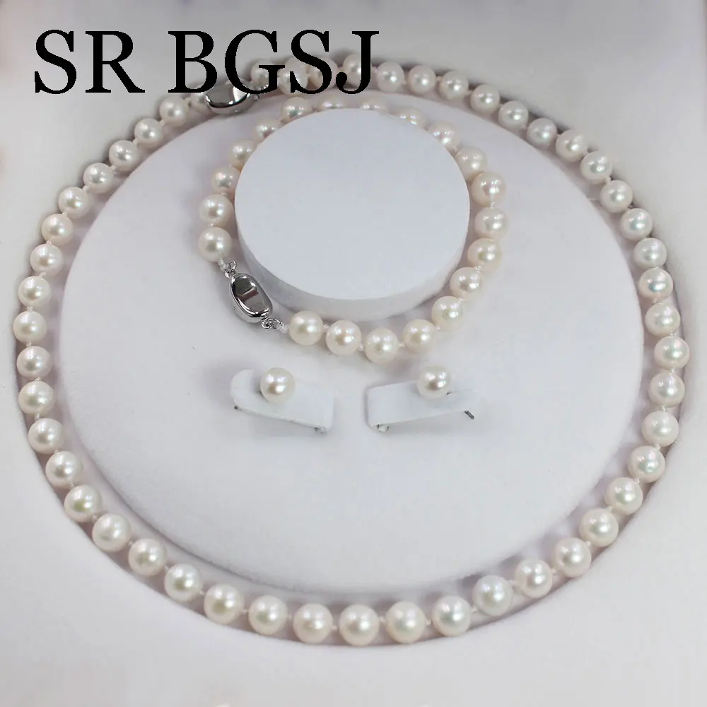 

8-9 мм круглый 4А натуральный пресноводный жемчуг наборы женский браслет ожерелье комплект ювелирных изделий для свадебной вечеринки