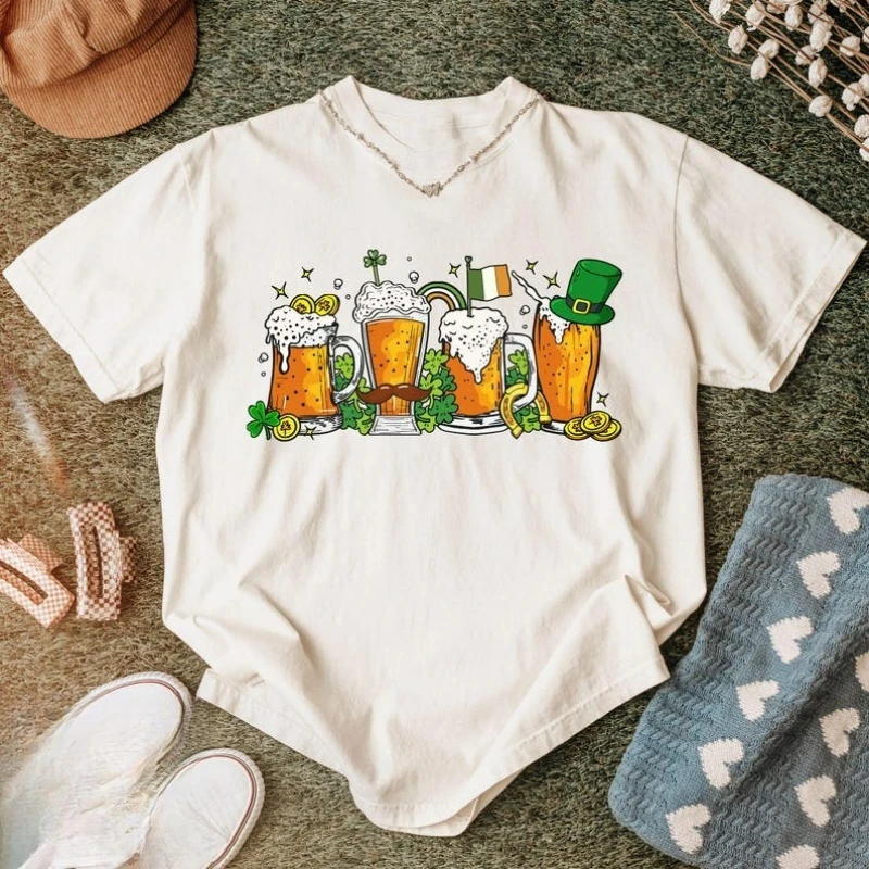 Cheers St Patrick’s Day Funny Beer Shirt Design Shamrock Drinking Quote Irish Party Snarky St Pattys Hand Drawn Digital T-Shirt