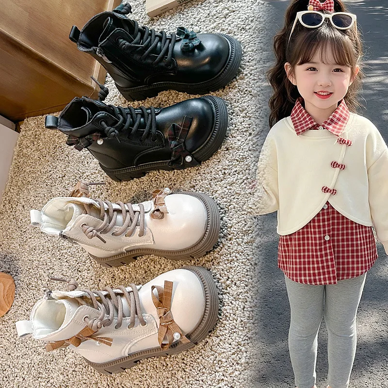 2027 New Children Short Boots for Girl Autumn New Fashion Korean Style Soft Bottom Anti-slippery Chic Versatile Casual Bow Boots