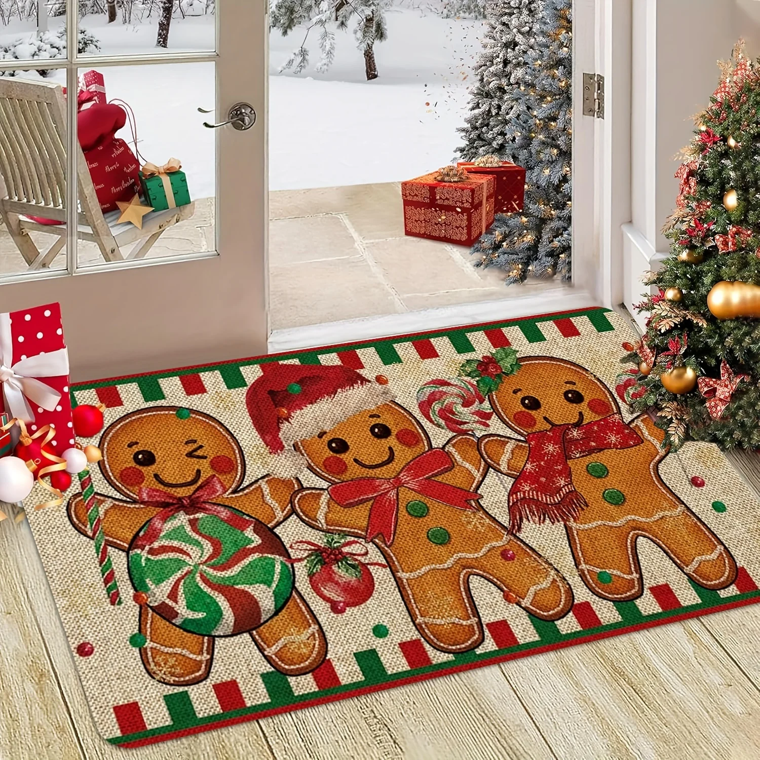 VIKAMA Gingerbread Man Christmas Doormat—Non-Slip, Noise-Reducing Entryway Doormat, Bathroom Rug, Home Decor