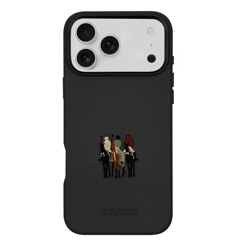 Skórzane etui z haftem na telefon iPhone 17 Pro Max, ochronna tylna obudowa na iPhone 17 Pro, czarne, niebieskie, szare, magnetyczne. — zdjęcie produktu 3