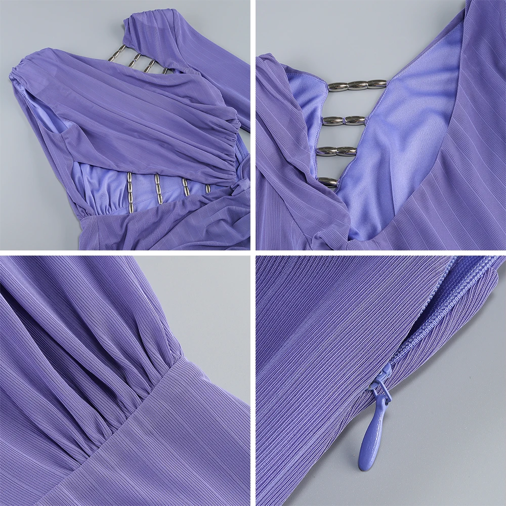 Sukienka mini z jednym ramieniem, falbaną, długim rękawem i wycięciem, elegancka sukienka dla gościa weselnego, krótkie sukienki na przyjęcie urodzinowe, koktajl, wieczór.