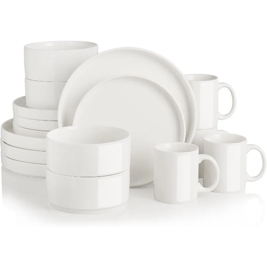 

Наборы фарфоровой посуды на 4, включая 16 керамических тарелок и мисок, классический современный простой набор кухонной посуды Perf