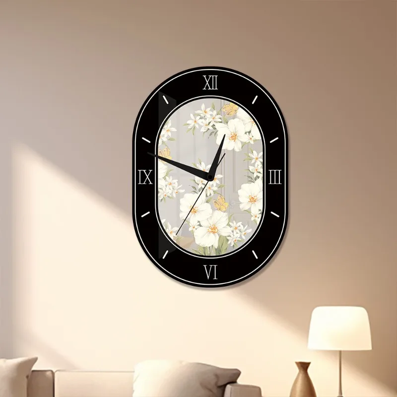 

Medieval style wall clock retro living room home wall clock restaurant high-end silent clock mirror floral ornaments