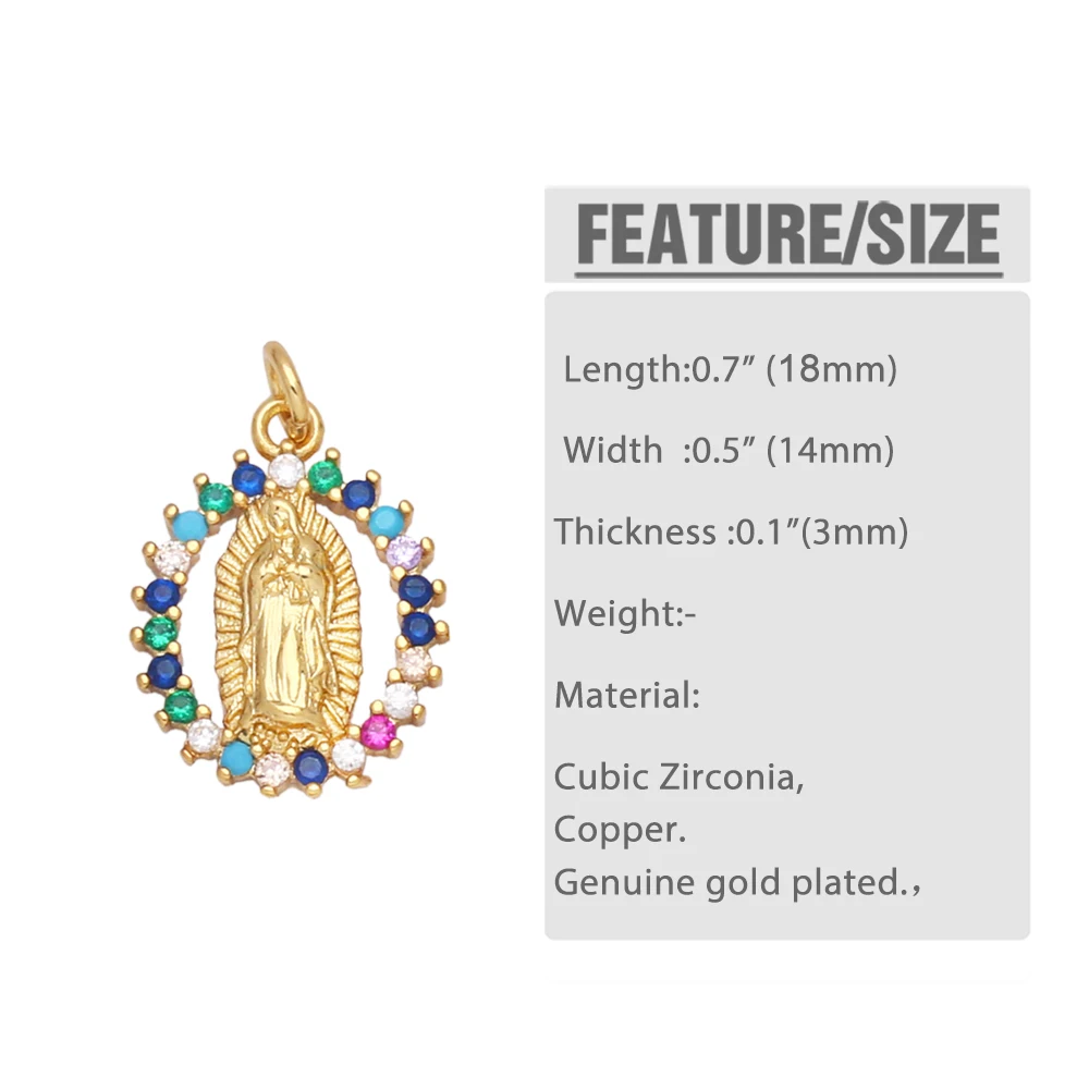 OCESRIO Gold Plated Virgin Mary Pendants for a Necklace DIY Copper Zirconia Components for Jewelry Making pdta660