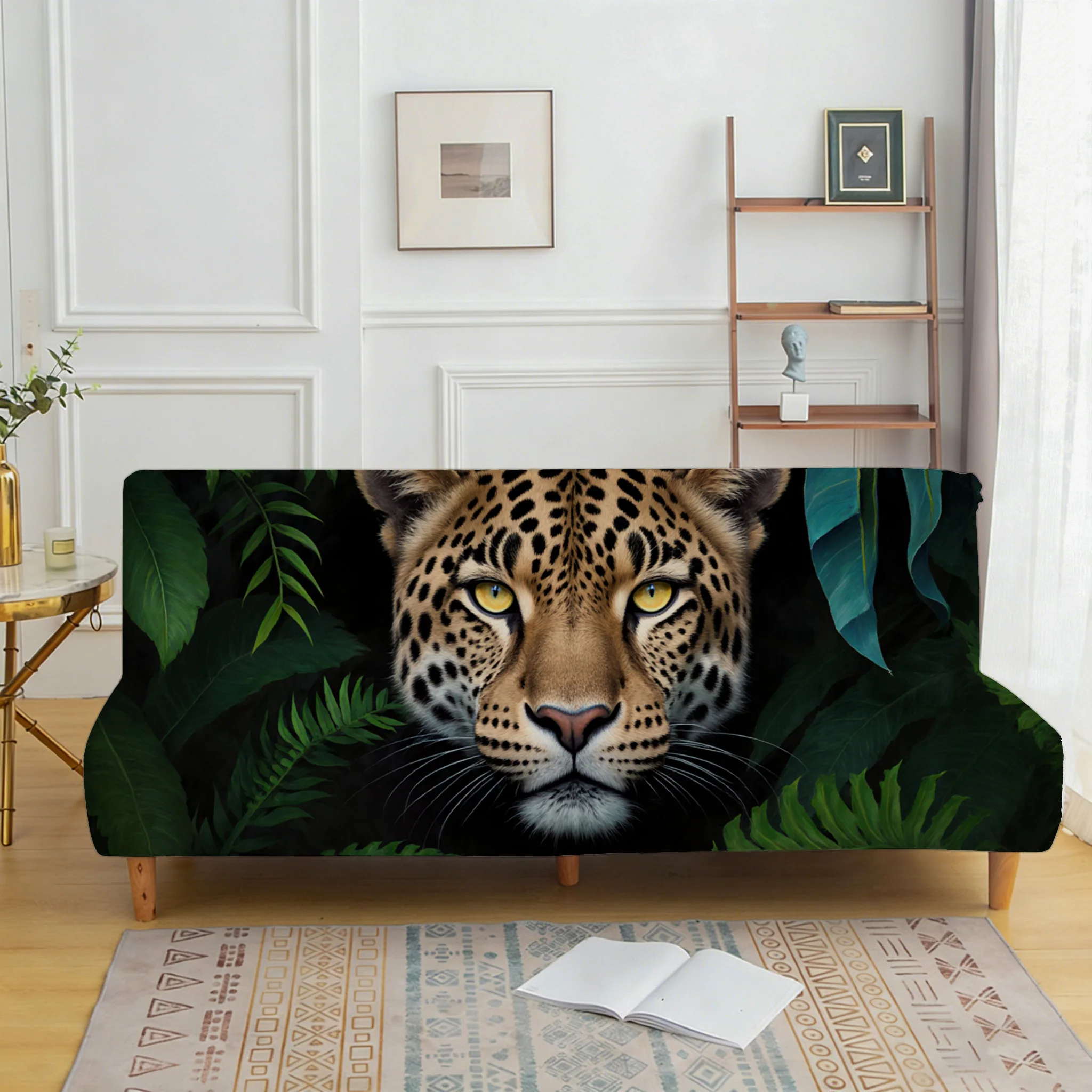 Natural wind tropical leopard pattern elastic sofa bed cover, living room sofa bed cover, dustproof washable sofa bed cover