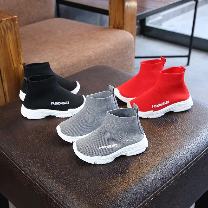 Spring Autumn Children Sock Shoes Knitted High Top Girl's Sneakers Boys Breathable Non-slip Casual Shoe Fashion Solid Kids Shoes