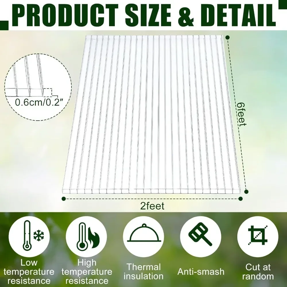 12 Pack Polycarbonate Greenhouse Panels  Sheets Twin-Wall Roof  Waterproof UV Protected Clear Corrugated