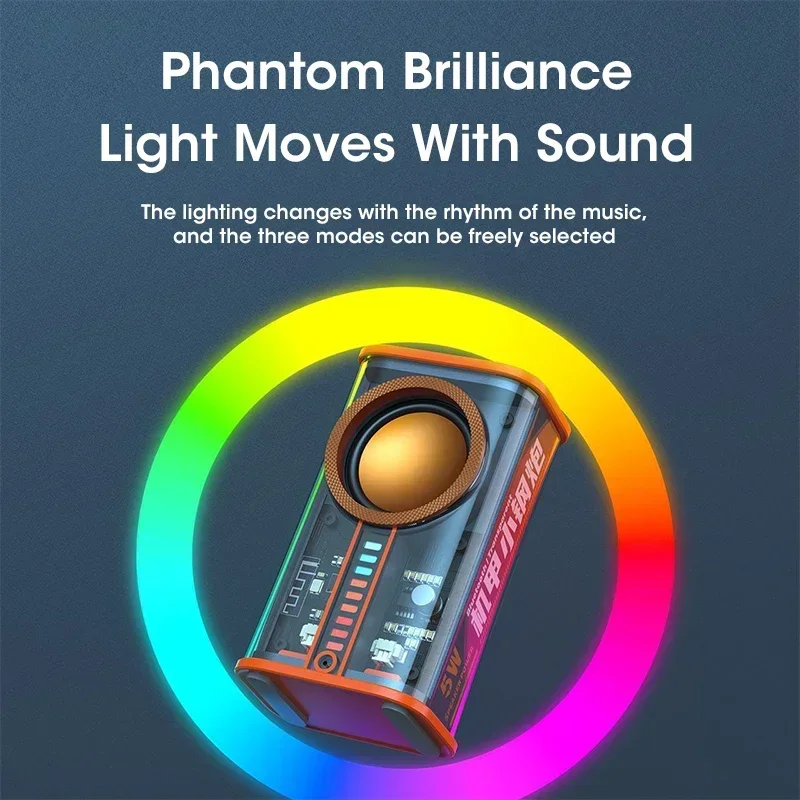 Transparent Mecha Style Bluetooth Speaker Wireless Audeo Player Lighting 360 Subwoofer Surround TWS Stereo Vocal Type-C Charging