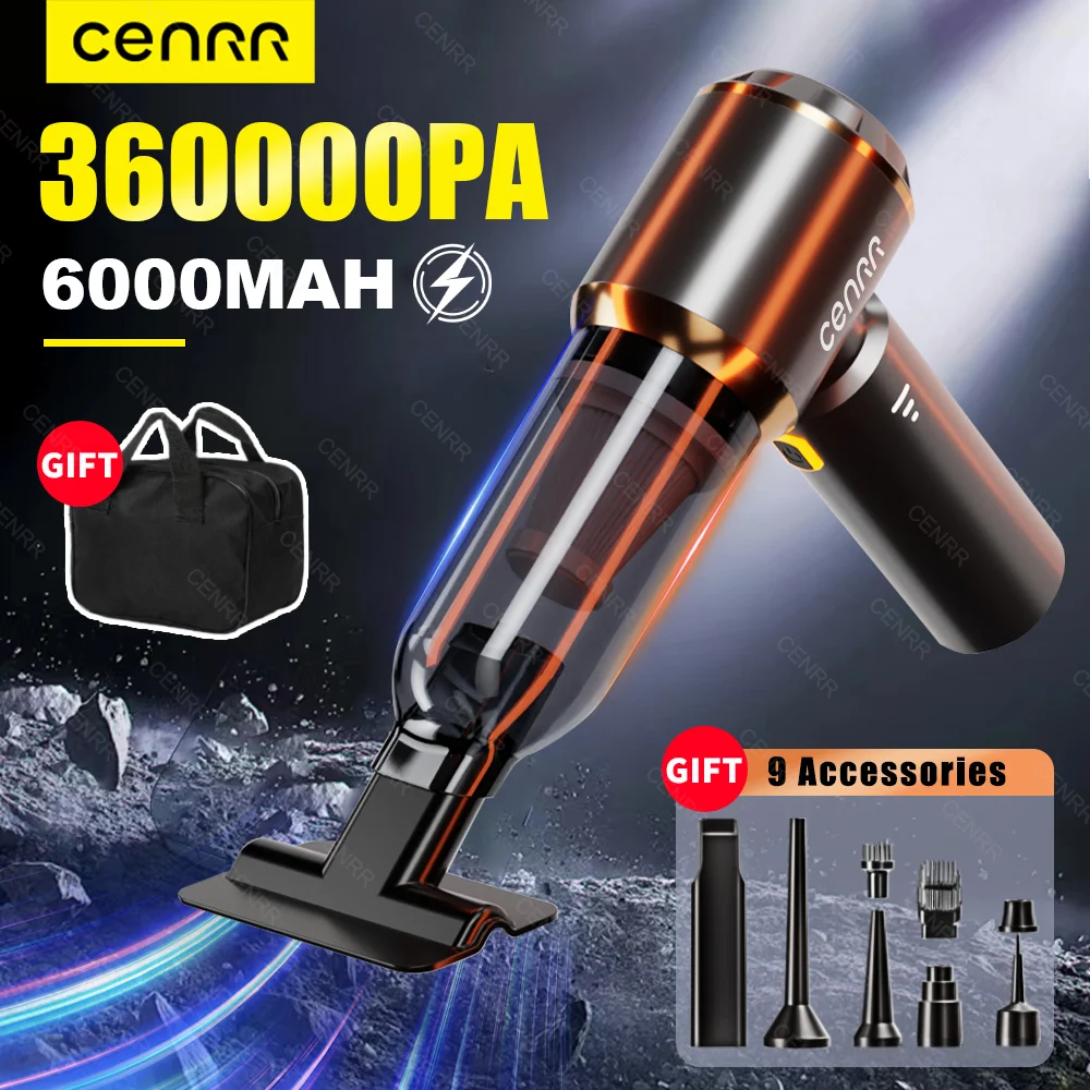 CENRR 360000PA Mini Car Vacuum Cleaner Powerful Wireless Cordless Handheld Cleaning Machine Portable Car Vacuum Cleaner