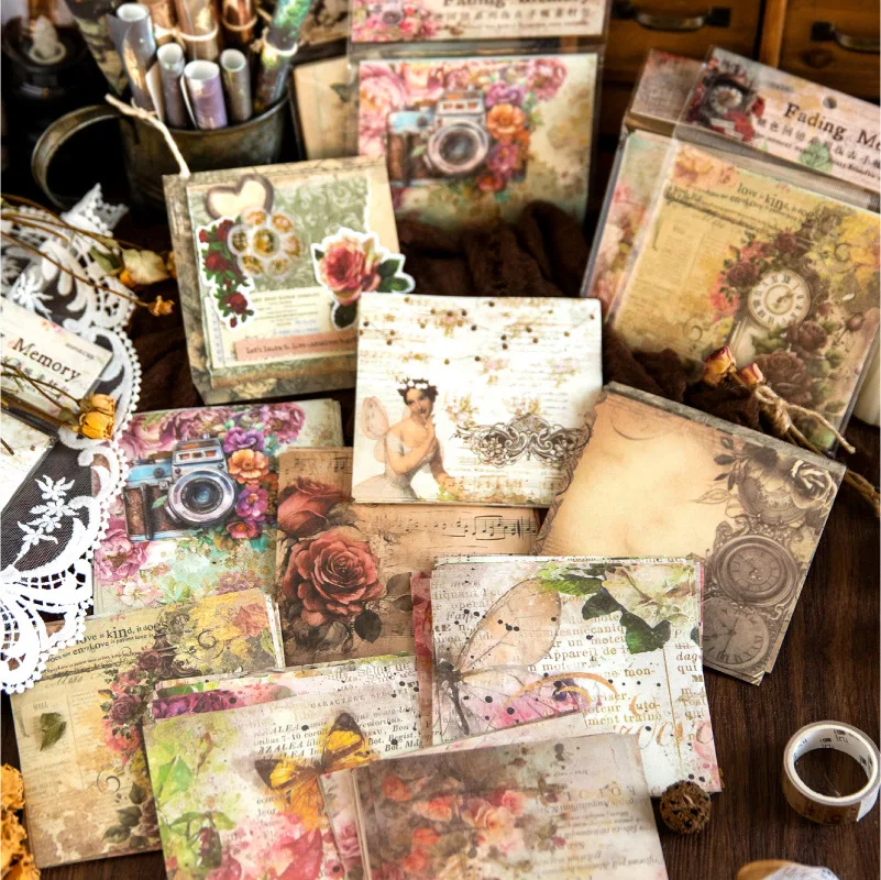 

24set/lot Memo Pads Material Paper Vintage Faded memories Junk Journal Scrapbooking Cards Retro Background Decoration Paper