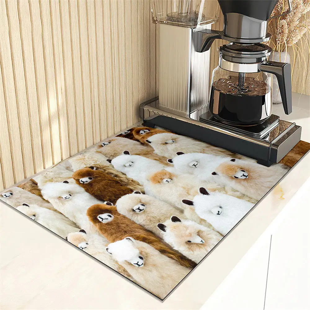 Wild Cute Alpaca Pattern Drain Mat Absorbent Dish Fast Drying Drainer Mats Dinnerware Tableware Placemat Kitchen Bathroom Rugs