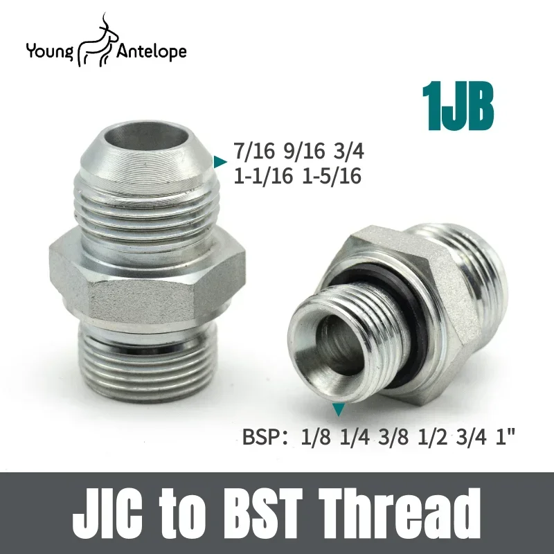 Jic Male 74° Cone To BSP Male Captive Seal Hydraulic Oil Connector Accessories Inch Thread To NPT Externa 1/2  3/8