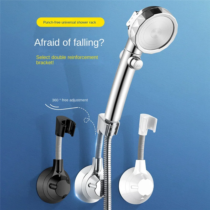 調節可能なシャワーヘッドホルダー、穴あけなし、360 ° 、強力なペースト、黒