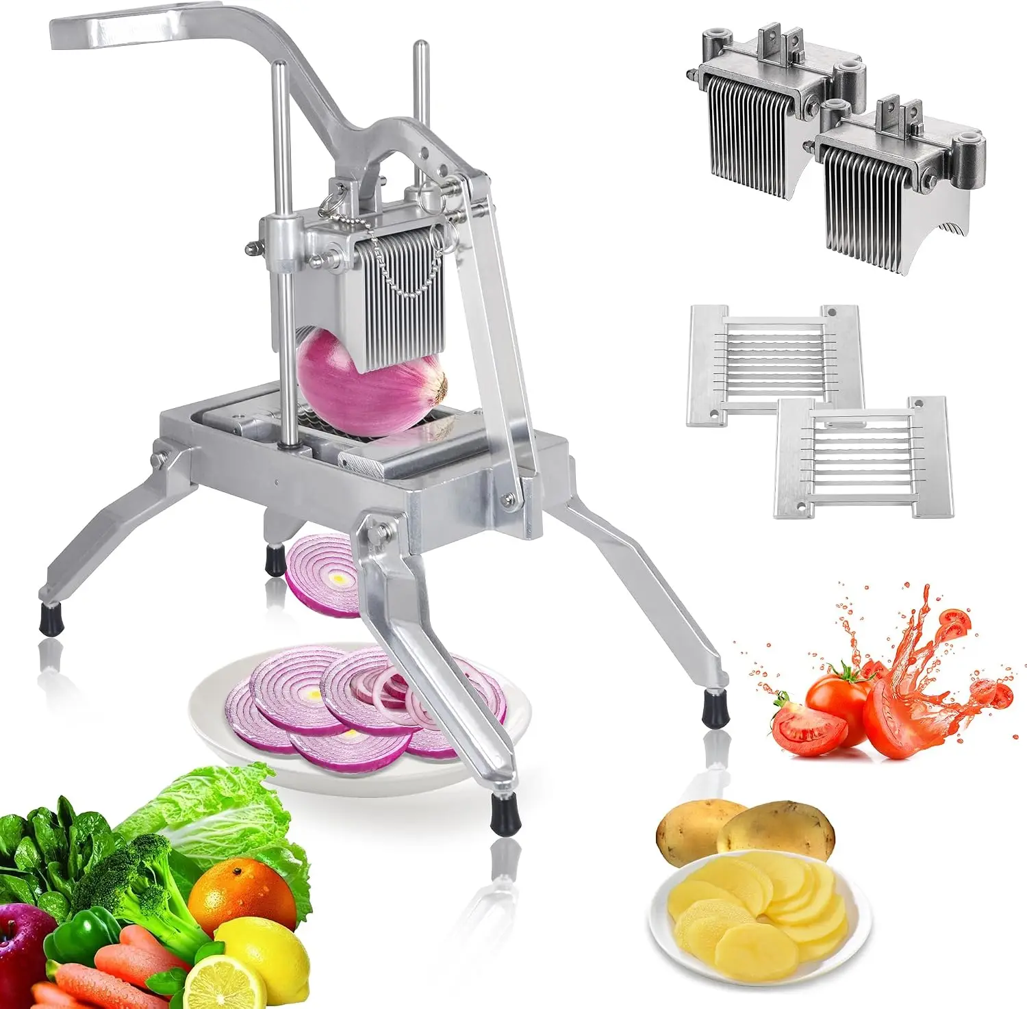 Hakka Commercial Onion Slicer, Vegetable Fruit Cutter with 3/16" & 1/4" Blades Heavy Duty Onion Cutter Stainless Steel Removable