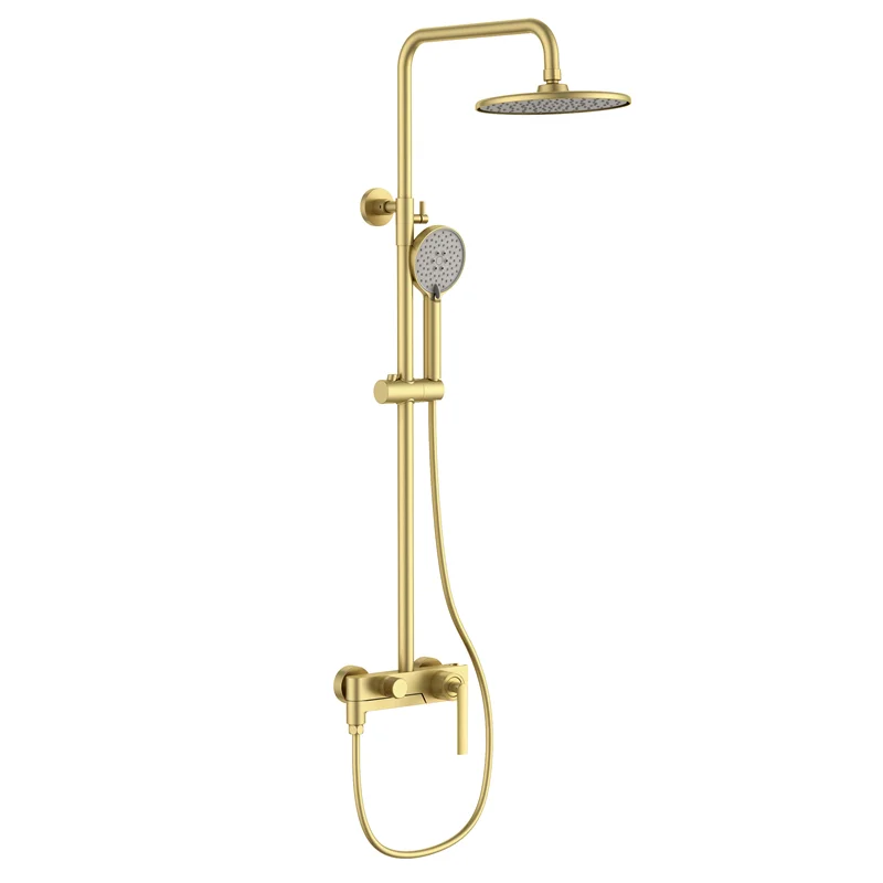 

Chinese Supplier Brushed Gold Brass Material 3 Function Hidden Spout Bathroom Shower Set