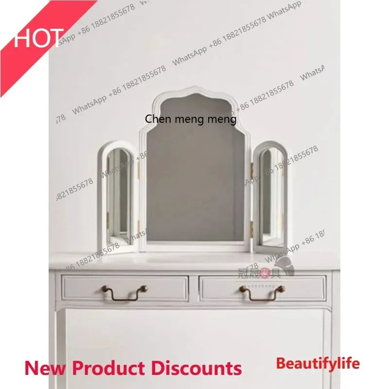 European dresser desktop desktop light luxury Nordic makeup tri-fold mirror wall hanging bedroom
