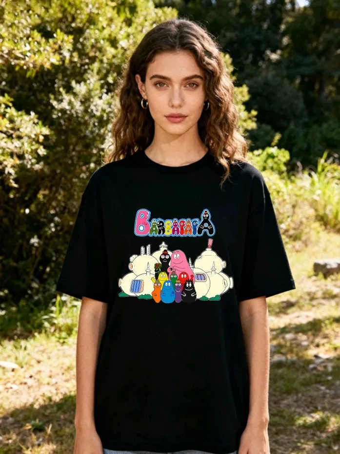 Barbapapa T-shirt Men's and Women's Cotton Top Round Neck Casual Streetwear 90s Retro Cartoon Anime Double-sided Printed Top