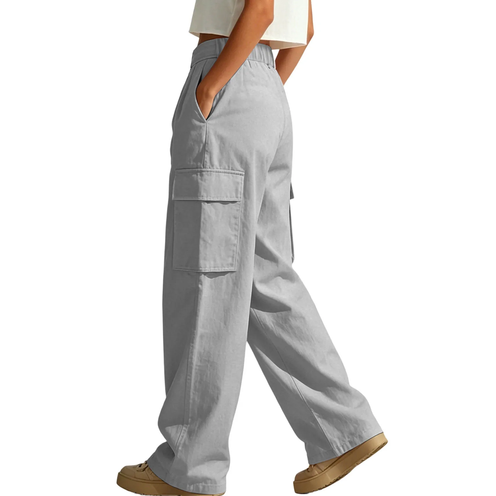 Women's Fashion High Waisted Loose Cargo Pants New 2026 Autumn Female Casual Straight-Leg Multi Pockets Trousers Baggy Pants
