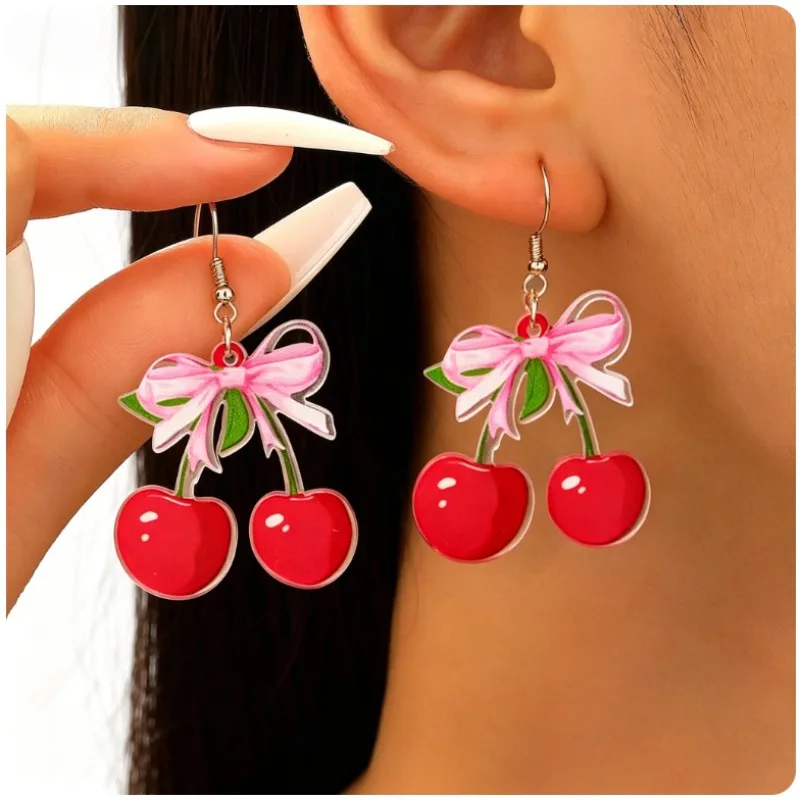 College style bow acrylic earrings women's ins style niche creative earrings