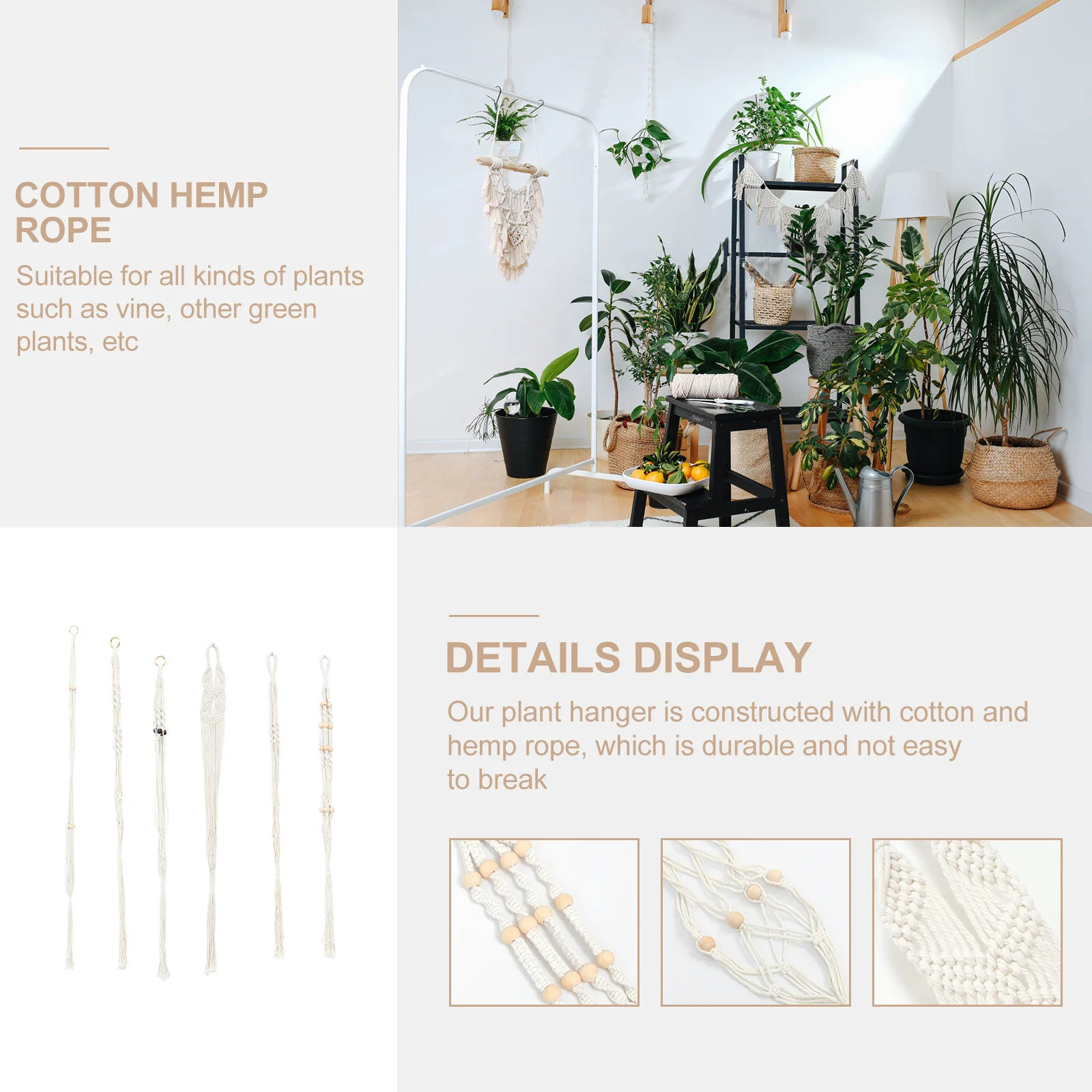 

6Pcs Handwoven Cotton Rope Hanging Plant Basket Durable Decorative Plant Holder for Flowerpot Net Bag Indoor Outdoor Garden