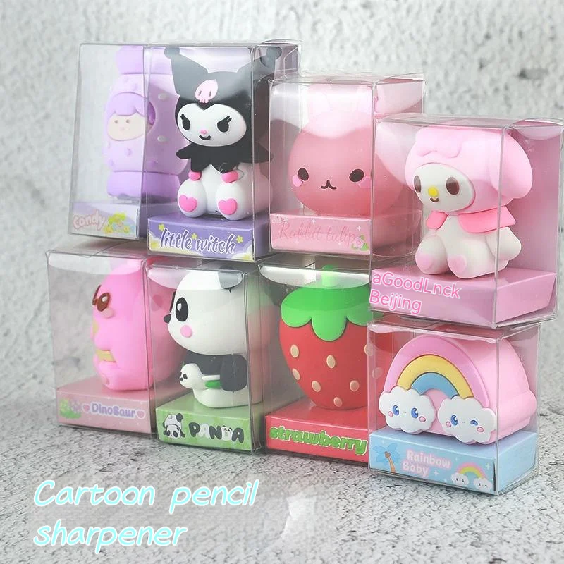 sanrio hello kitty pencil sharpener kuromi melody eraser criativo dos desenhos animados papelaria kawaii fornecimento escolar bonito estudantes pcs 16 pcs 01