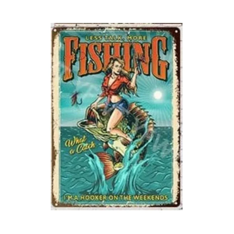 Fishing Metal Tin Sign Fishing Sign Vintage Metal Plate for Wall Poster Farm Art Decoration Stickers Plaques 8X12 Inch