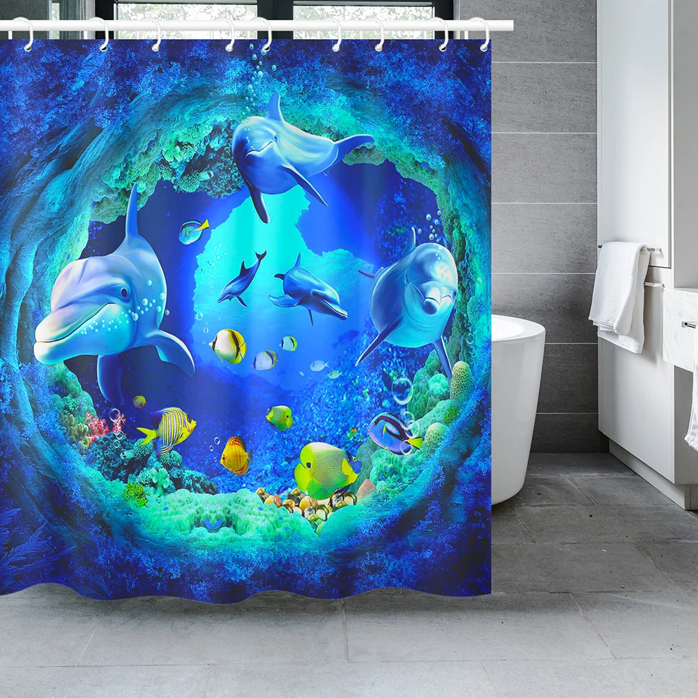 Dolphin Shower Curtain Blue Un - огляд і ціна Baby Nursery Green