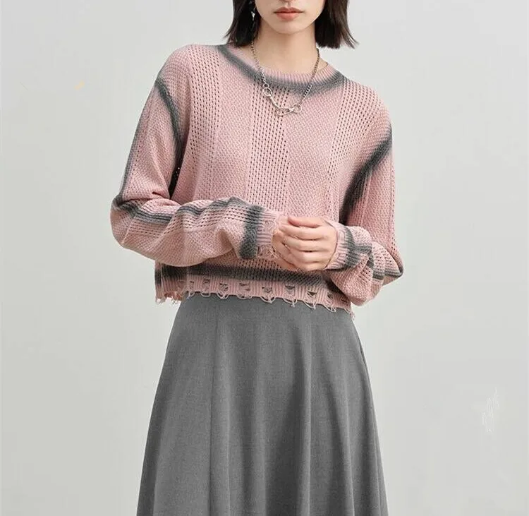 

Женский трикотажный свитер в стиле пэчворк, контрастный пуловер с круглым вырезом и длинными рукавами, осень 2024