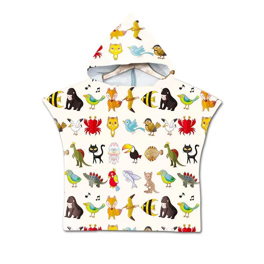 Cartoon Kids Cape Hooded Bath Towel Soft Absorbent Children's Beach Towel with Printed Design Beach Cloak for Little Ones