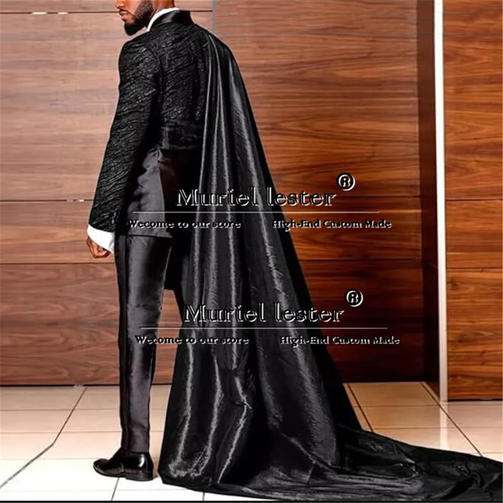 Latest Design Groom Wedding Tuxedo Formal Party Jacquard Blazer With Moved Cape Tailor-made Jacket Pants  Suits Men Formal Dress