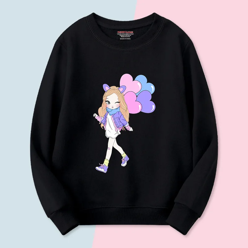 هوديي للفتيات، بلوزة رياضية للأطفال برقبة دائرية وأكمام طويلة، طبقة أساسية عصرية وغير رسمية للفتيات، نمط الخريف، دافئ