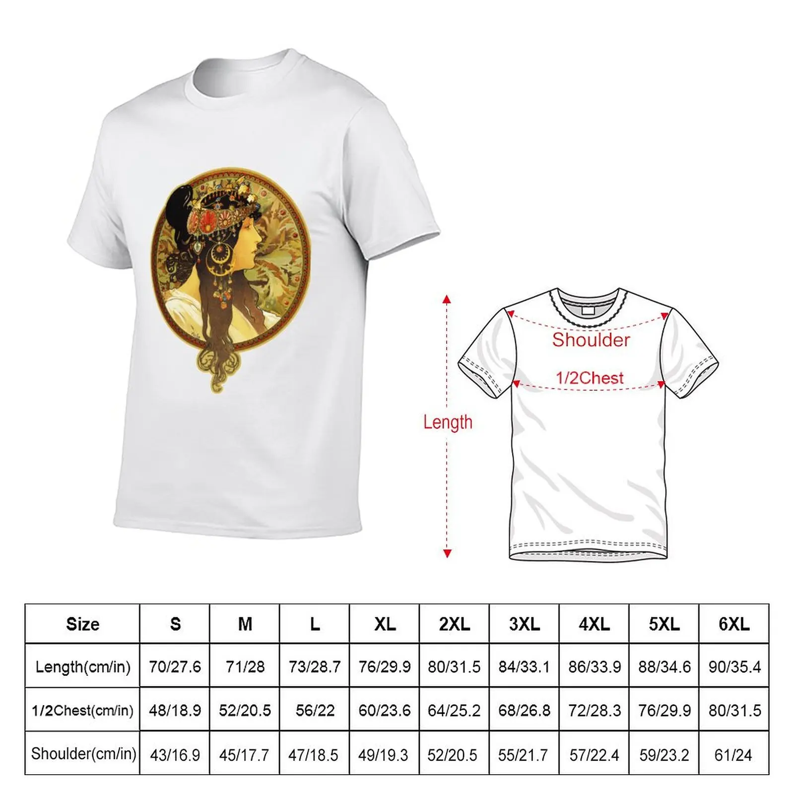 HD Byzantine Heads: Brunette (1897) Mucha T shirts/Pillows/and more T-Shirt Breathable Workout Short Sleeve Top