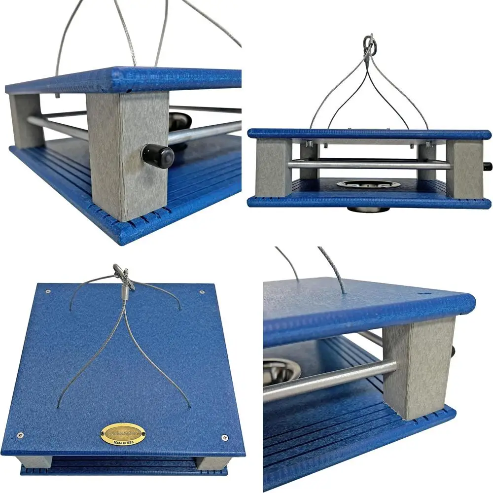

Большие синие кормушки для птиц с крышкой, для улицы, подвесные, для синих птиц, для мучных червей - ручная работа Amish, сделано в США (ярко-синие, размер L)
