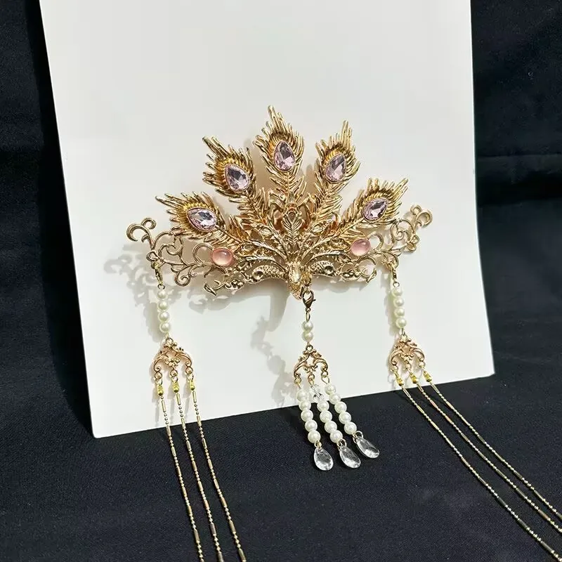 

Womens Headwear Peacock with Long Fringe Hairpin